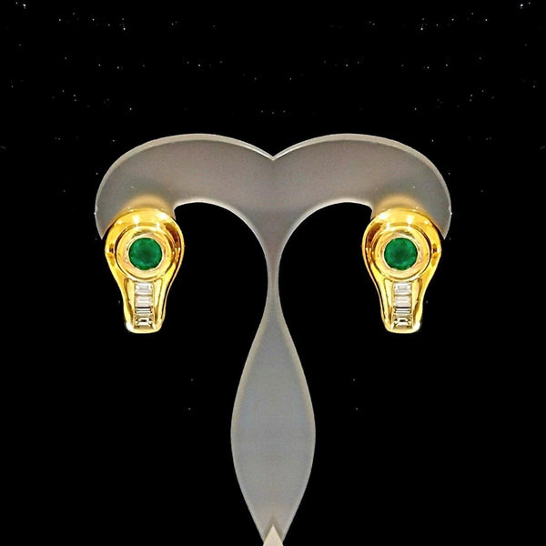 18 kt Yellow Gold Emerald and Diamond Earrings - Cape Diamond Exchange