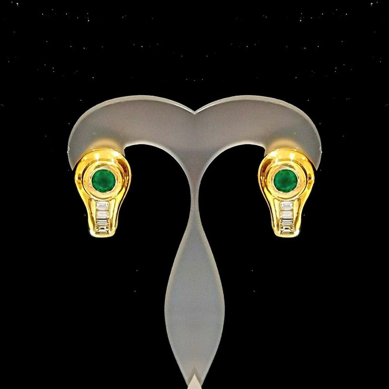 18 kt Yellow Gold Emerald and Diamond Earrings - Cape Diamond Exchange