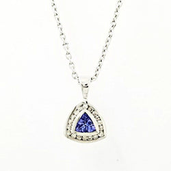 9 kt White Gold Diamond and Tanzanite Equilateral Triangle Pendant - Cape Diamond Exchange