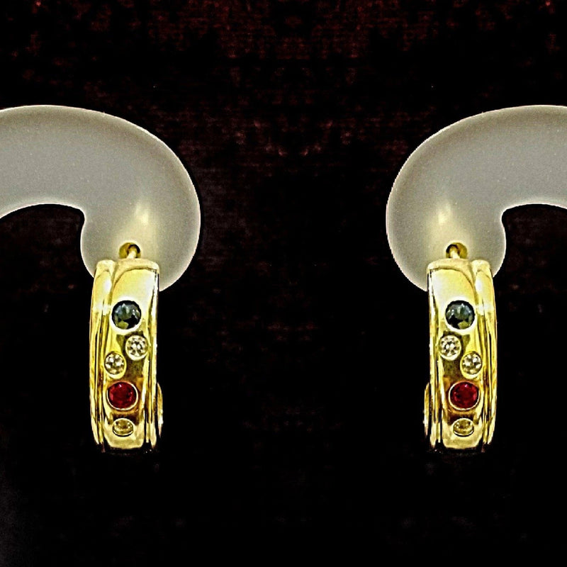 9 kt Yellow Gold half hoop earrings with color stones - Cape Diamond Exchange
