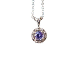 White Gold Tanzanite and Diamond Halo Pendant