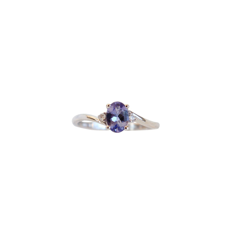 White Gold Twist Ring with an Oval Tanzanite and Diamonds - Cape Diamond Exchange