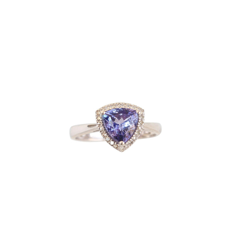 Trillion cut Tanzanite and Diamond Ring