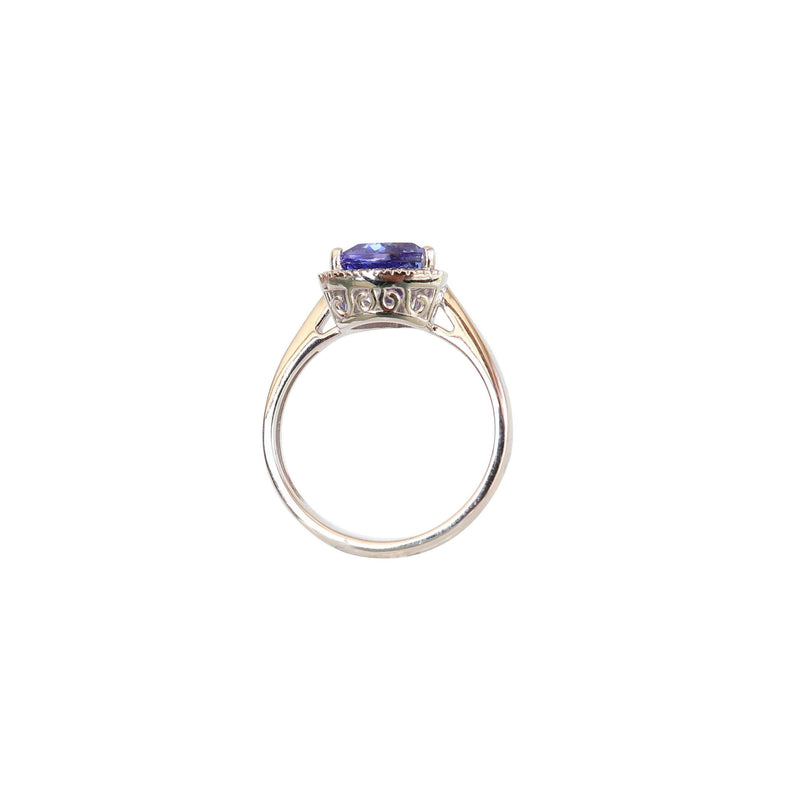 Trillion cut Tanzanite and Diamond Ring