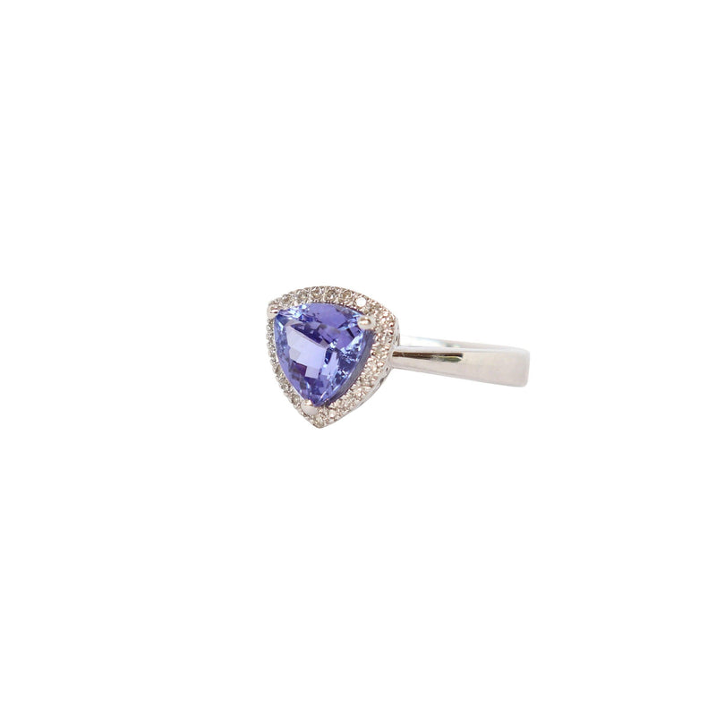 Trillion cut Tanzanite and Diamond Ring