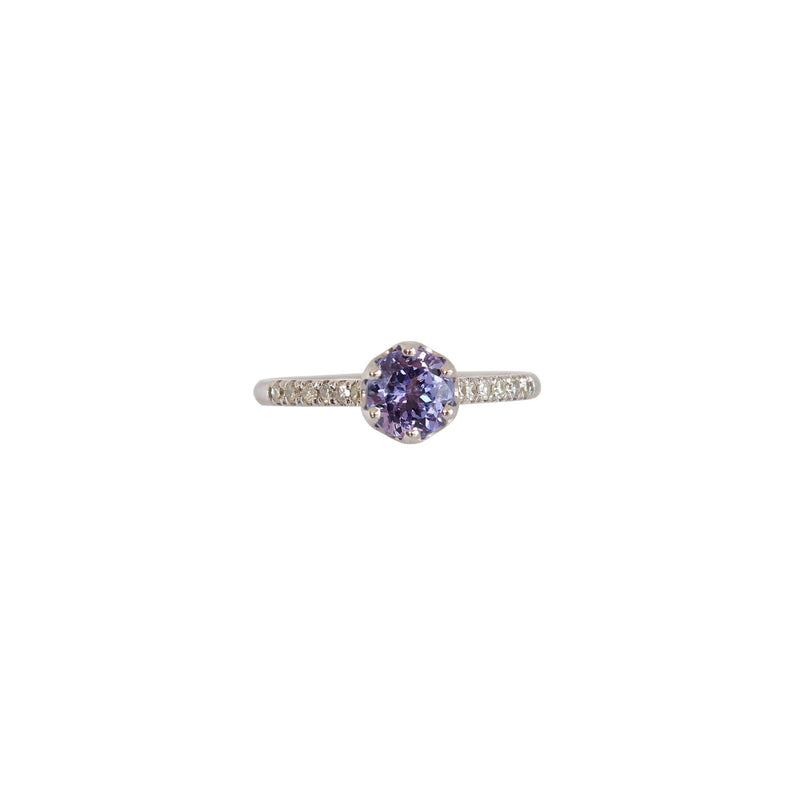 9 kt White Gold Crown Claw Tanzanite and Diamond Ring
