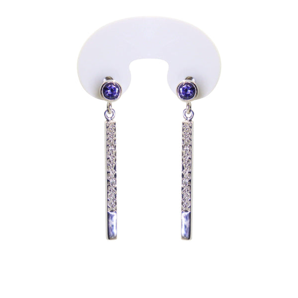 9kt White Gold Round Tanzanite and Diamond Drop Earrings - Cape Diamond Exchange
