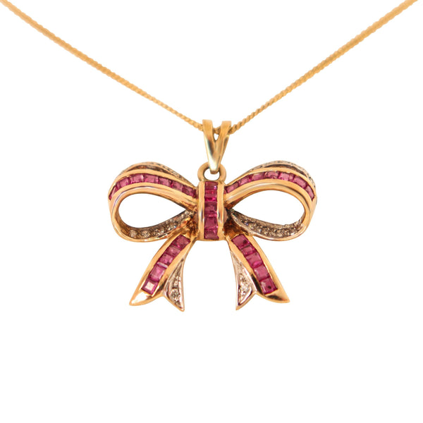 9 kt Yellow Gold Ruby Bow Pendant