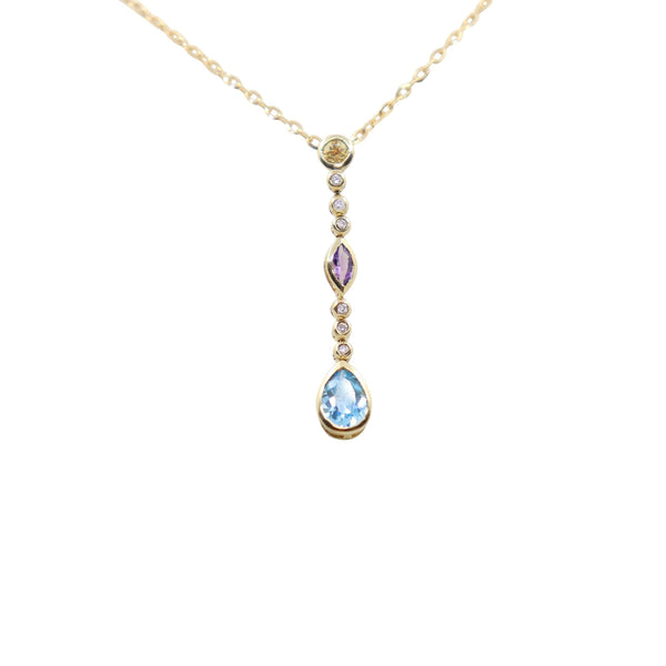 Multicolored Pendant - Blue Topaz, Amethyst and Citrine set in Yellow Gold