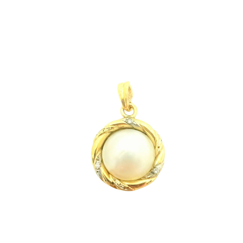 9kt Yellow Gold Mabe Pearl Pendant with Diamonds - Cape Diamond Exchange