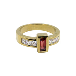 Baguette Cut Garnet with Square Cubic Zirconias set in Yellow Gold