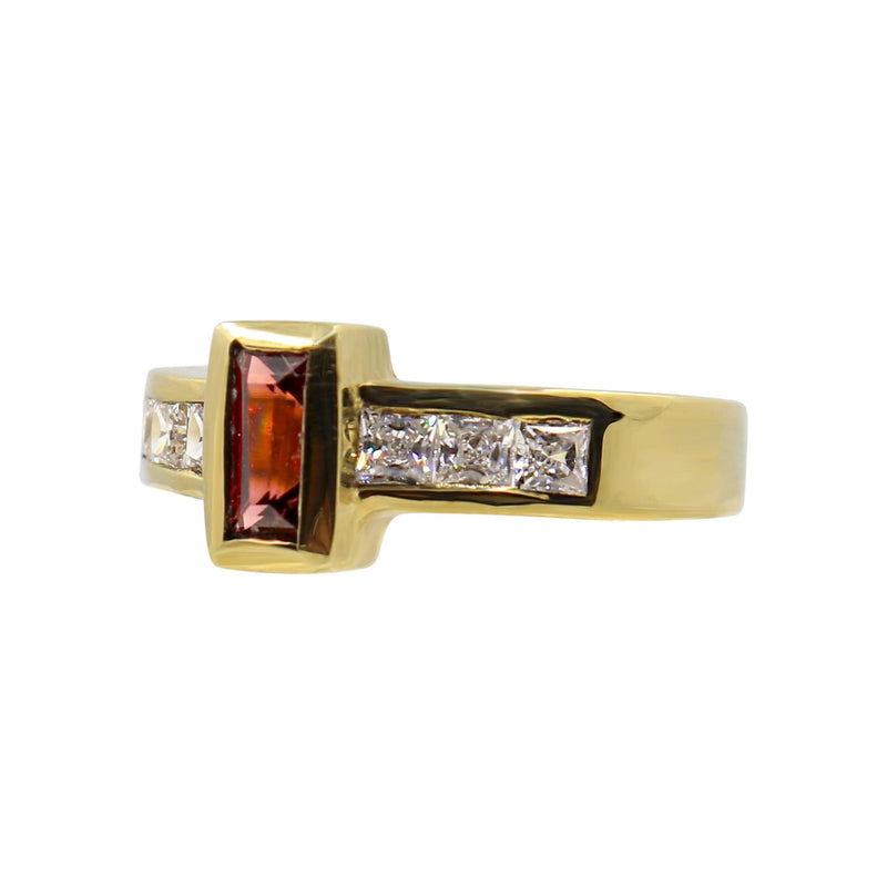 9 kt Yellow Gold Baguette Cut Garnet and Cubic Zirconias