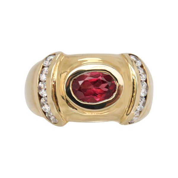 Oval Garnet and Cubic Zirconia Dress Ring