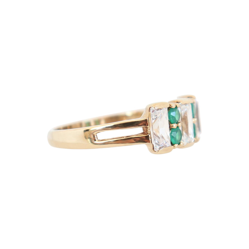 Yellow Gold White and Green Cubic Zirconia Dress Ring