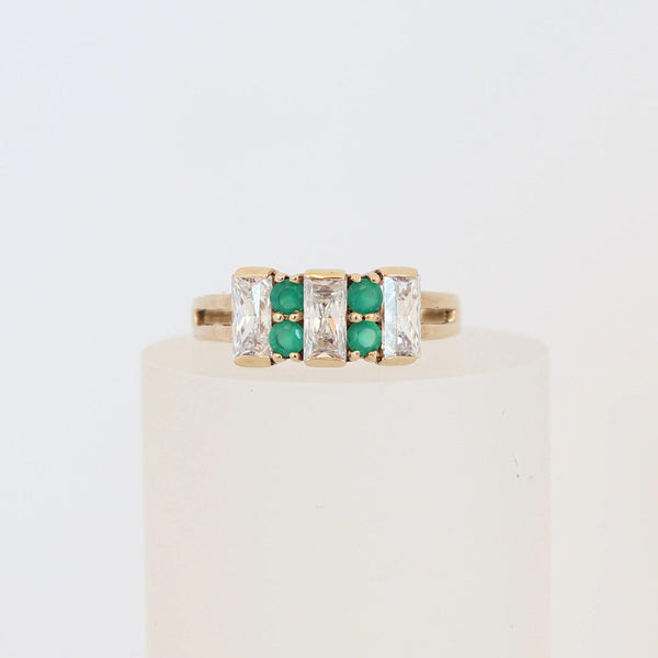 9 kt Yellow Gold Emerald and Round Cut Cubic Zirconia Dress Ring 