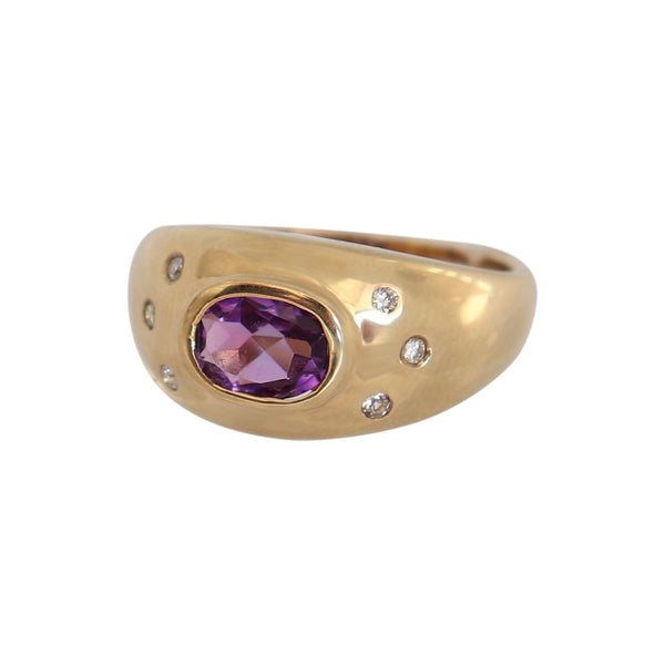 9 kt Yellow Gold Amethyst and White Cubic Zirconia Ring - Cape Diamond Exchange
