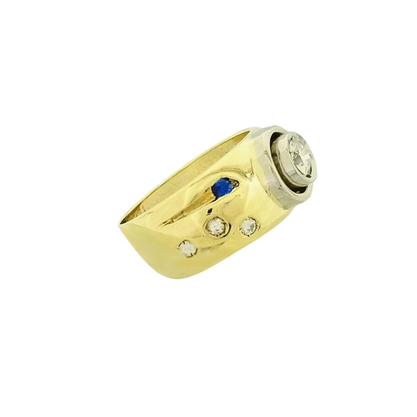 9kt Yellow Gold Blue and White Cubic Zircon Ring - Cape Diamond Exchange