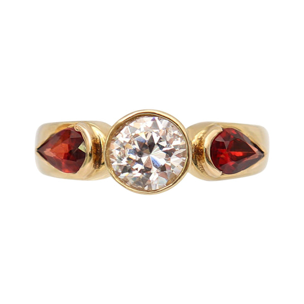 Round Cubic Zirconia with Pear Garnets in Yellow Gold
