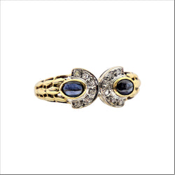 Semi-Circle Yellow Gold Ring with Sapphires and Diamonds