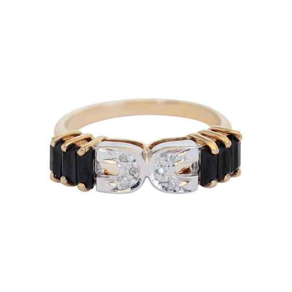 Yellow Gold Black Onyx and Diamond Fancy Ring