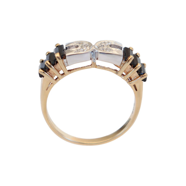 Black Onyx and Diamond Fancy Ring set in 9 kt Yellow Gold