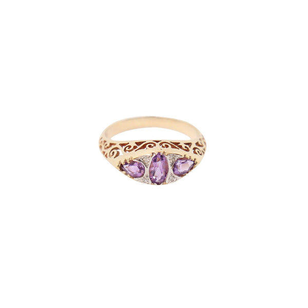 9 kt Yellow Gold Amethyst and Diamond Vintage Ring goldandjewelleryincapetown.myshopify.com