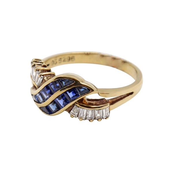 Baguette cut Diamonds and Princess Cut Sapphires set in Yellow Gold