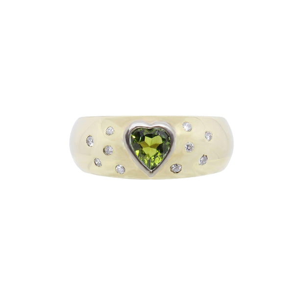Green Tourmaline Heart with Diamonds Gold Ring Cape Diamond Exchange in St. George's Mall