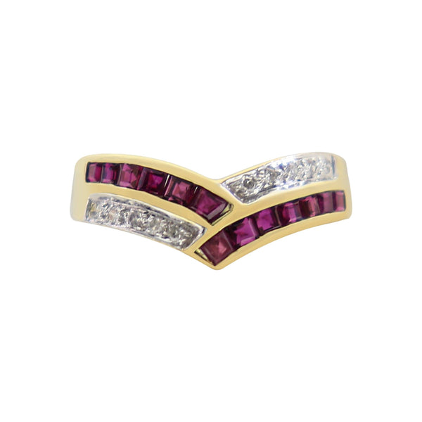 Wishbone ring with Rubies and Diamonds