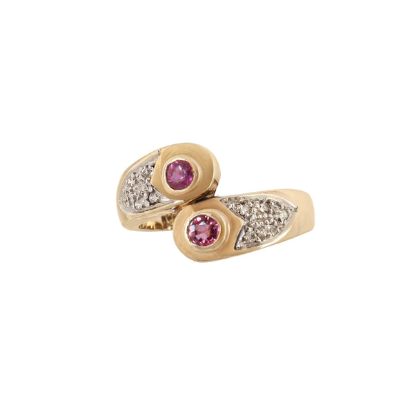 Tube set Rubies and Pave Diamond Ring