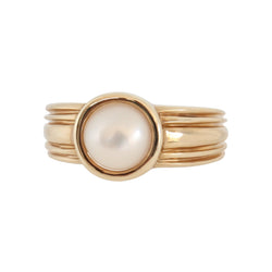 Tube set Mabe Pearl Ring in 9 kt Yellow Gold