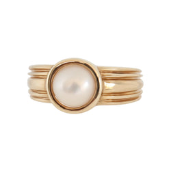 Tube set Mabe Pearl Ring in 9 kt Yellow Gold