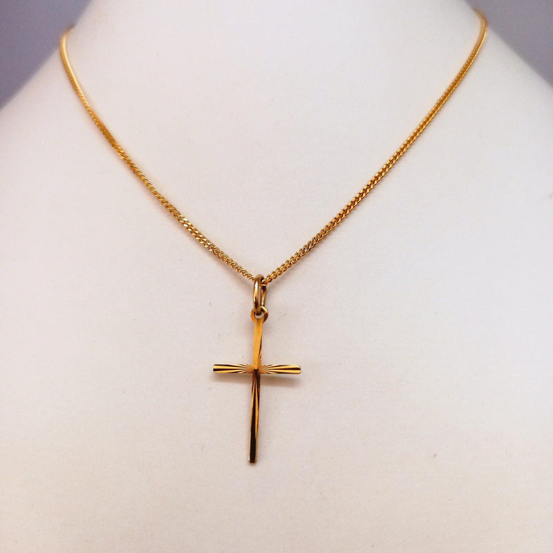 9kt Yellow Gold Small and Dainty Cross Pendant  top view - cape diamond exchange