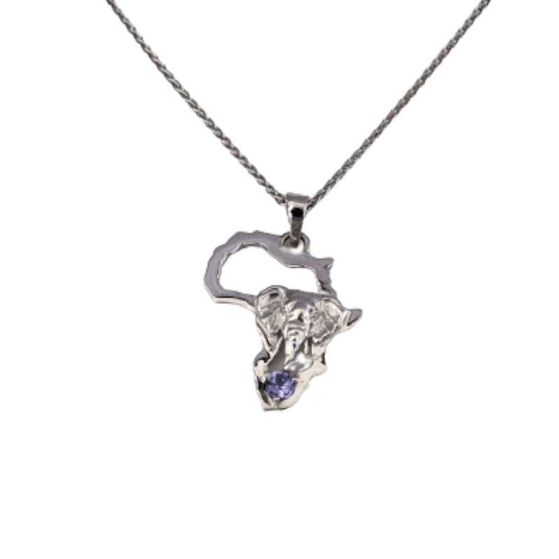 African outline with Elephant and Tanzanite -cape diamond exchange