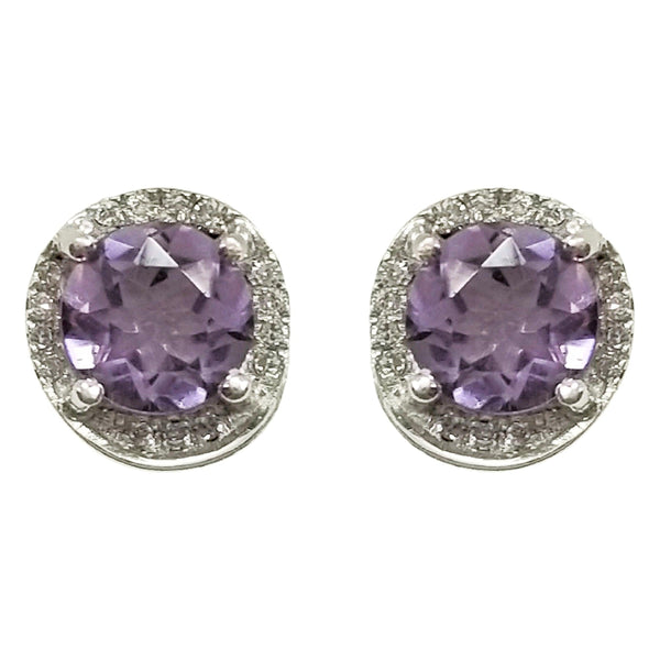 9 kt White Gold Amethyst and Diamond Earrings - Cape Diamond Exchange