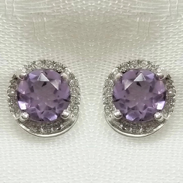 9 kt White Gold Amethyst and Diamond Earrings - Cape Diamond Exchange
