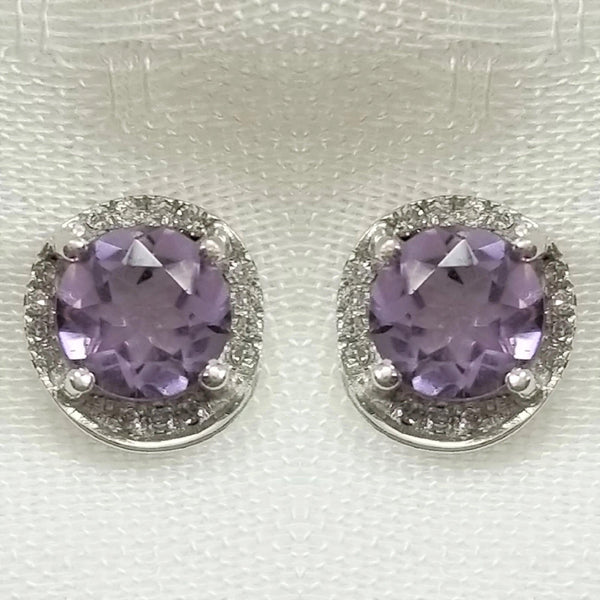 9 kt White Gold Amethyst and Diamond Earrings - Cape Diamond Exchange