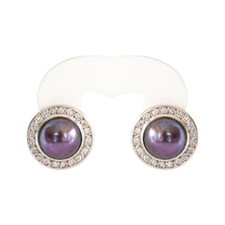 Black Mabe Pearl and Diamond stud Earrings