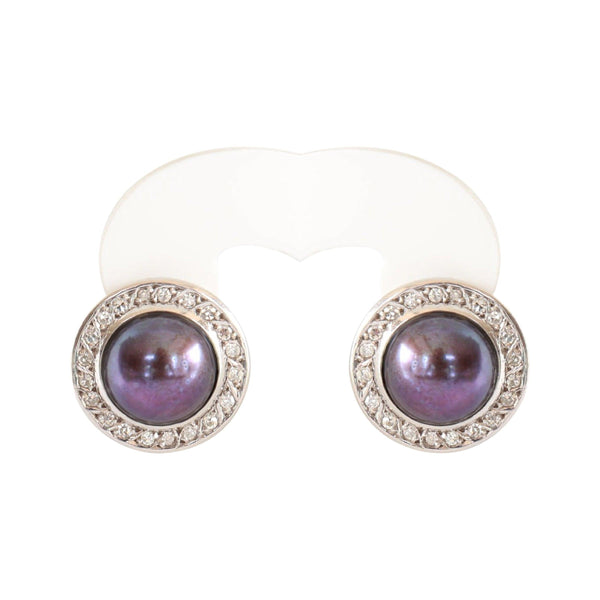 Black Mabe Pearl and Diamond stud Earrings