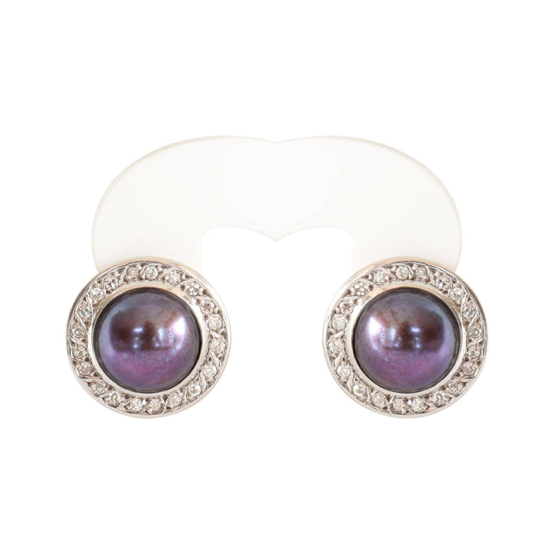 Black Mabe Pearl and Diamond stud Earrings