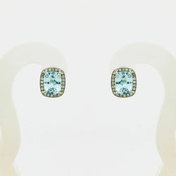 9 kt White Gold and Blue Topaz Diamond Earrings - Cape Diamond Exchange