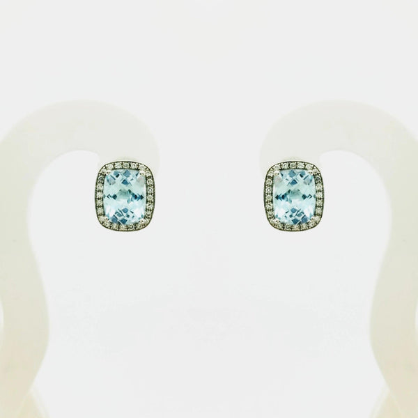 9 kt White Gold and Blue Topaz Diamond Earrings - Cape Diamond Exchange