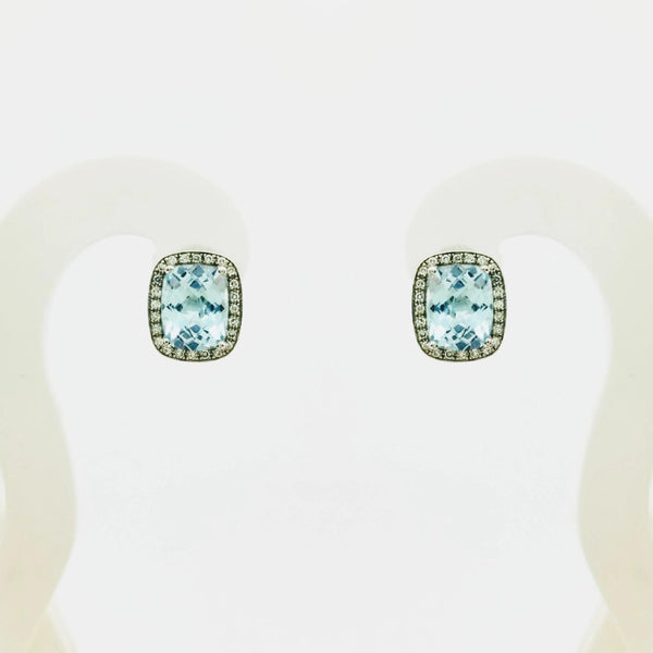 9 kt White Gold and Blue Topaz Diamond Earrings - Cape Diamond Exchange