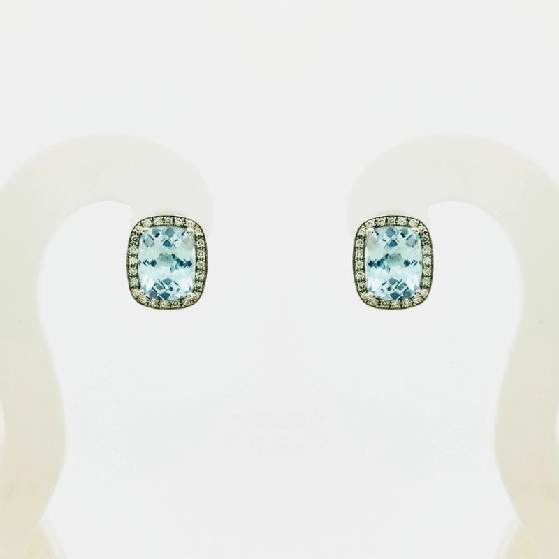 9 kt White Gold and Blue Topaz Diamond Earrings - Cape Diamond Exchange