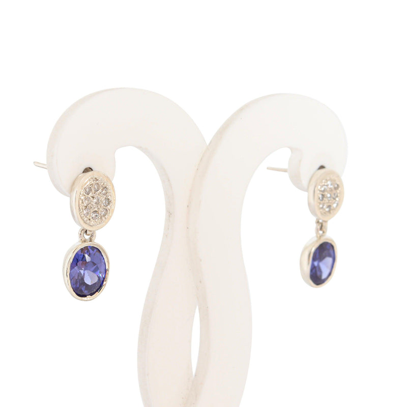 Bluestone Oval-cut Earrings side view - Cape Diamond Exchange 