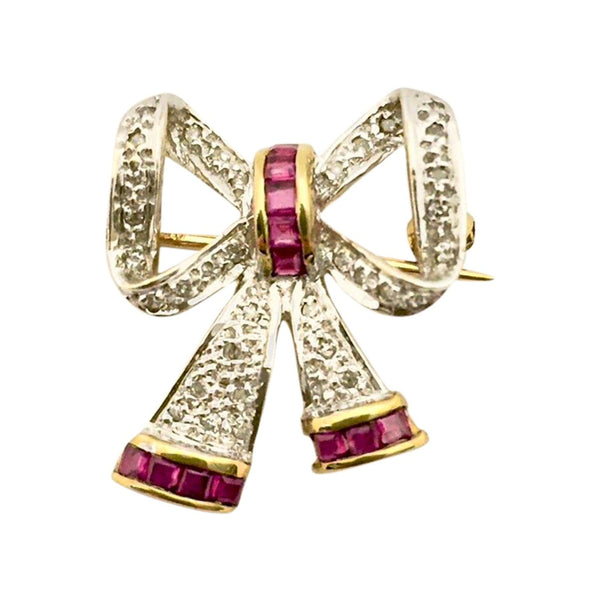 Diamond Bow Brooch with a Touch of Rubies - Cape Diamond Exchange