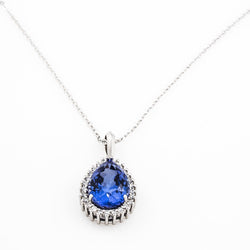 Pear Shape Tanzanite Halo Pendant - Cape Diamond Exchange