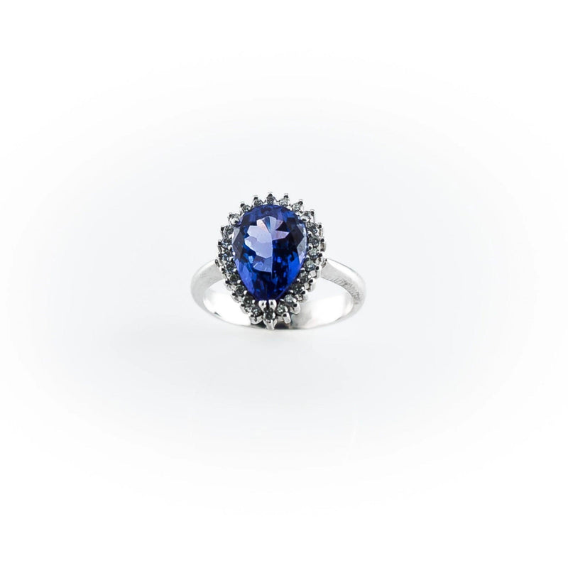 Pear Shape Tanzanite Halo Ring - Cape Diamond Exchange