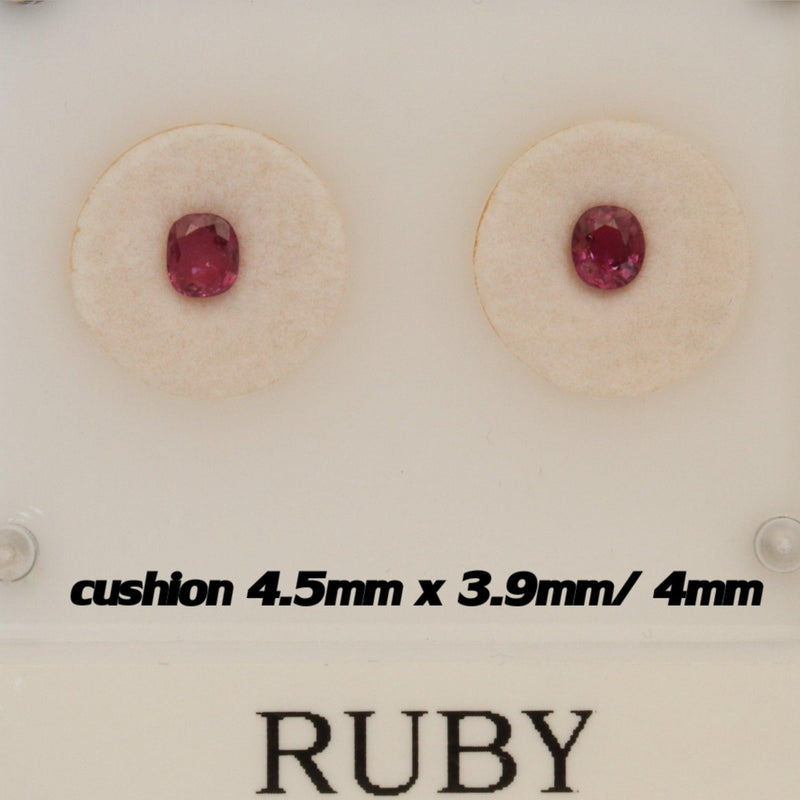 4.5mm x 3.9mm/4mm Pair Cushion Ruby Stones - cape diamond exchange
