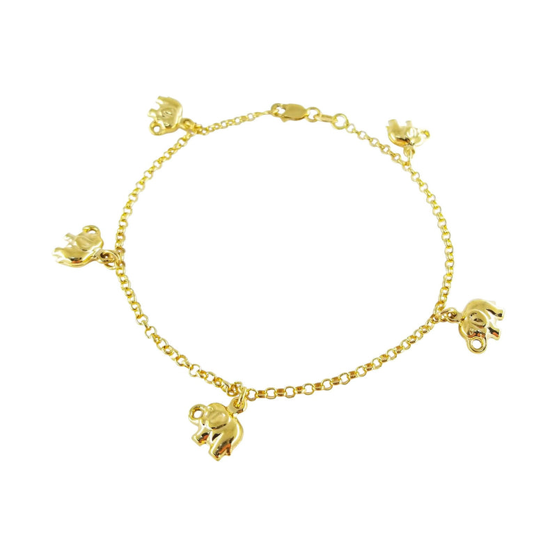 14K Yellow Gold Elephant Charm Bracelet | eBay